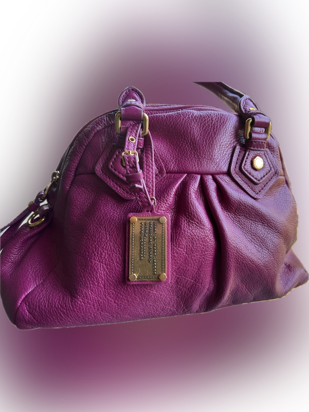 Marc by Marc Jacobs Plum Leather Dome Satchel with Gold Hardware - Picture 4 of 13
